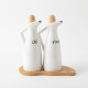 Ceramic Oil Dispenser with Wooden Base - 2 Pcs